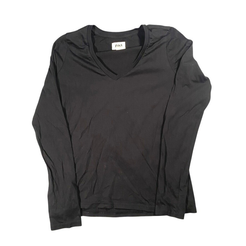 Pact Organic Cotton Long Sleeve V-Neck Tee Black S Eco Friendly Cotton Top layer